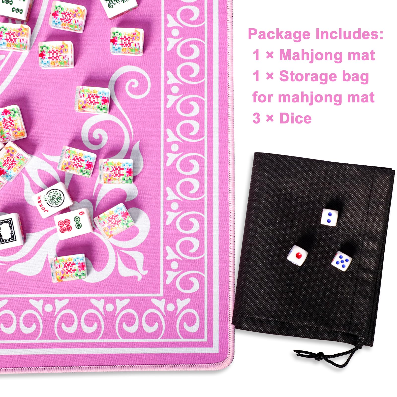 GUSTARIA Mahjong Mat fade-resistant prints stay crisp on pink surface.