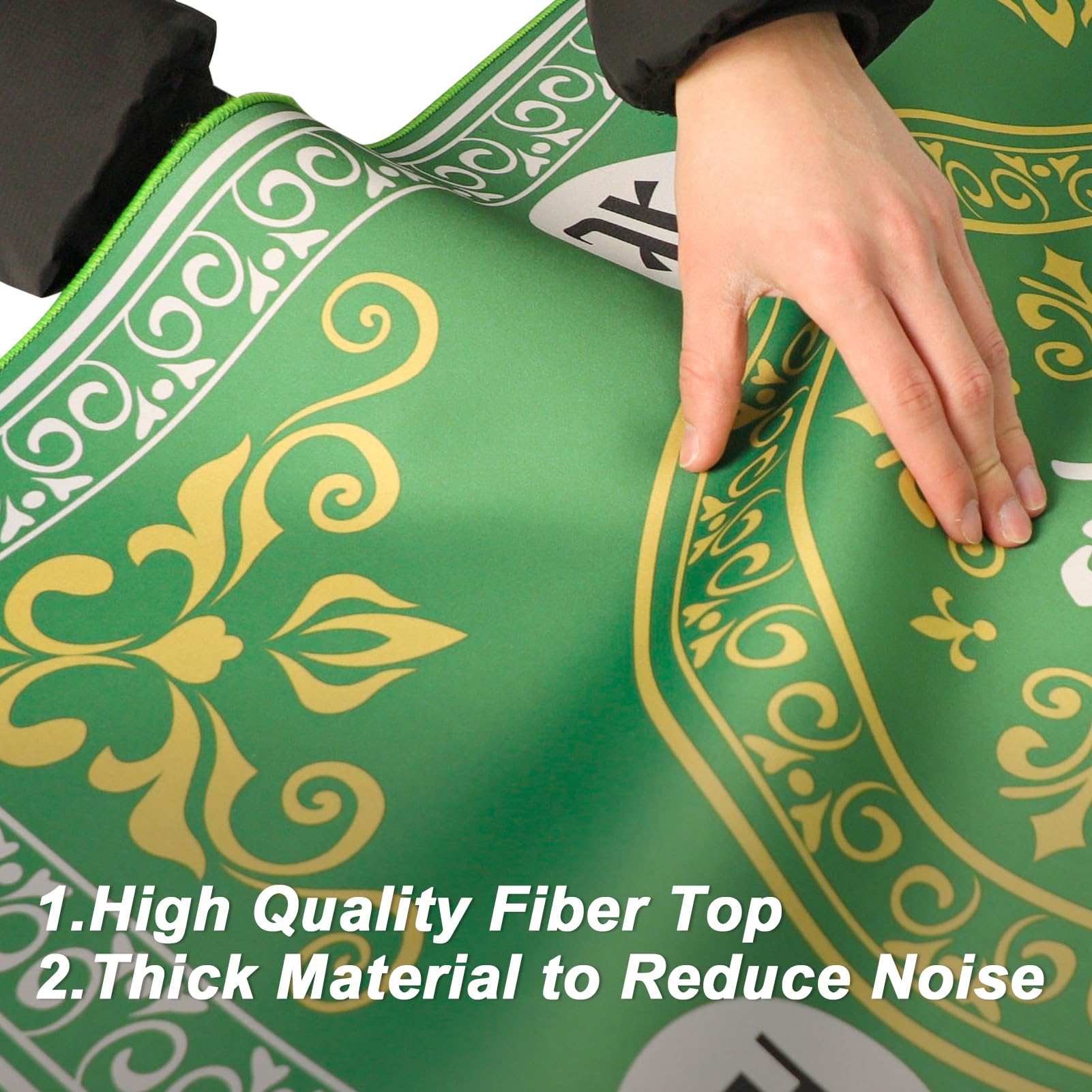 GUSTARIA Mahjong Mat features green fabric with crisp, fade-resistant print