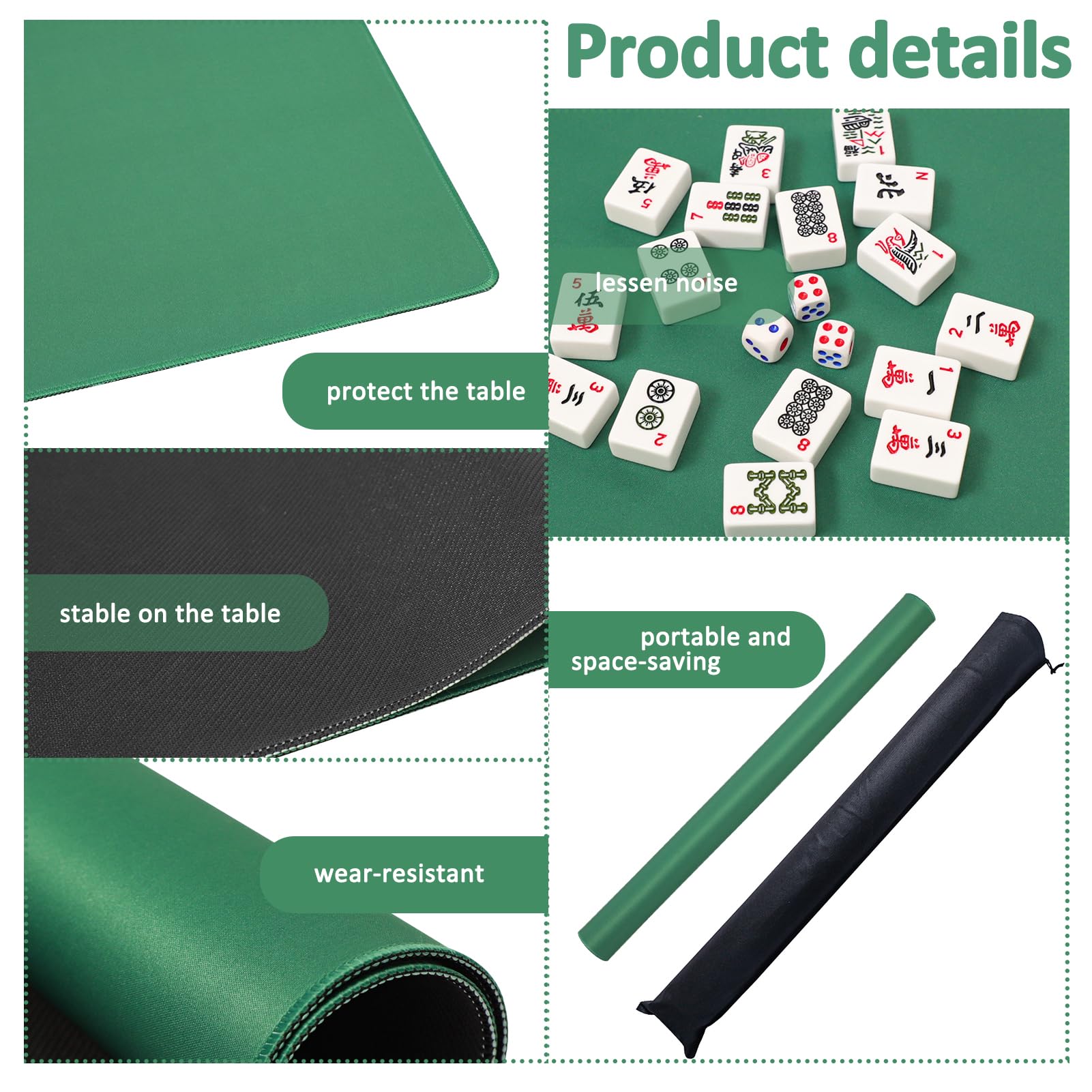 GUSTARIA Mahjong Mat reduces table noise for a quieter game surface.