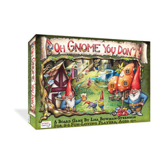 Gut Bustin' Games Oh Gnome You Don't board game cover shows forest fantasy for family play.