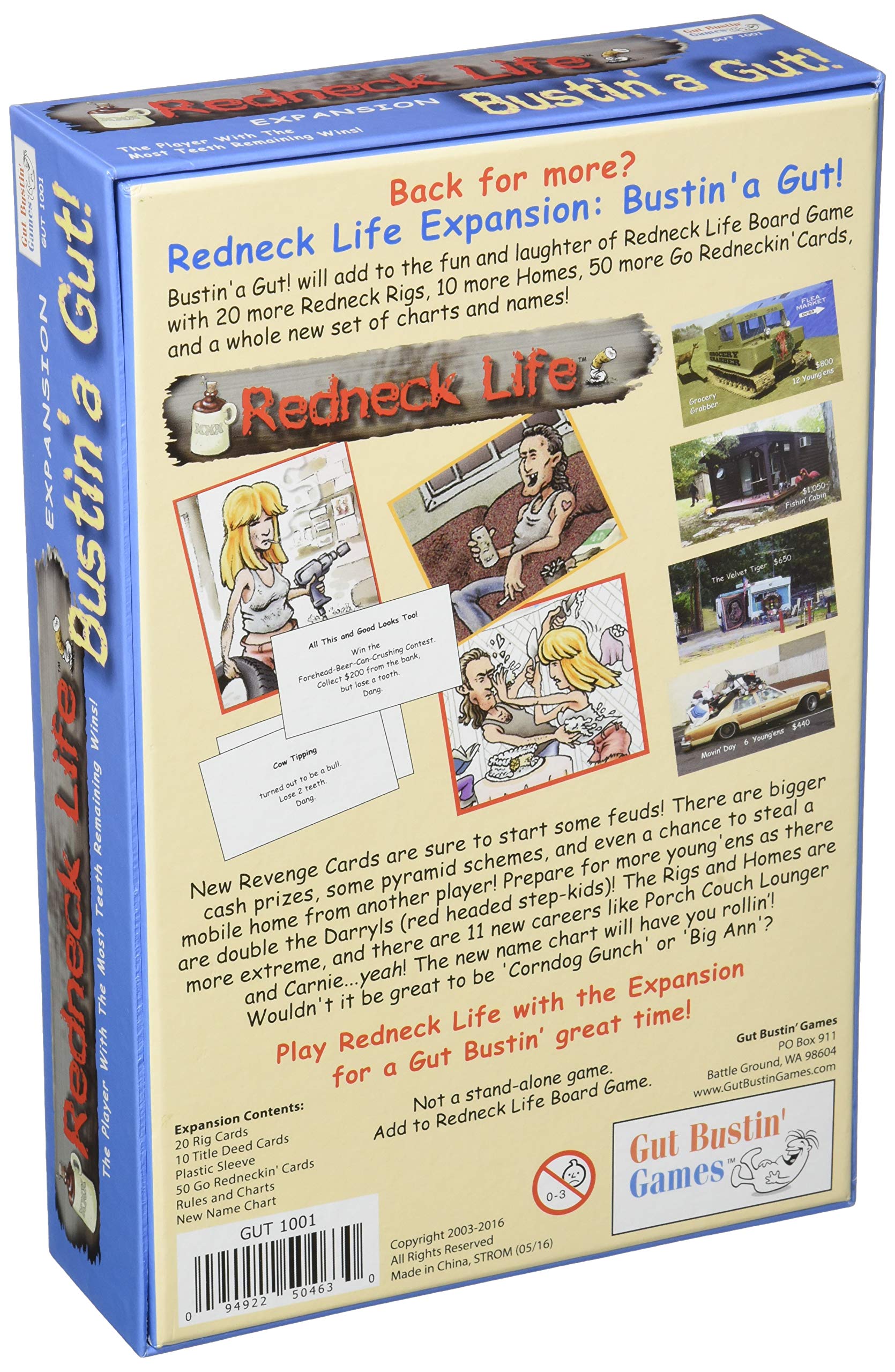 Gut Bustin' Games Redneck Life Expansion card set featuring 50 cards for more twists