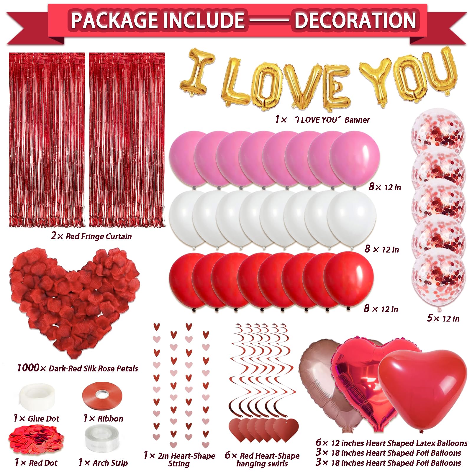 Guudmua I LOVE YOU foil banner for romantic message