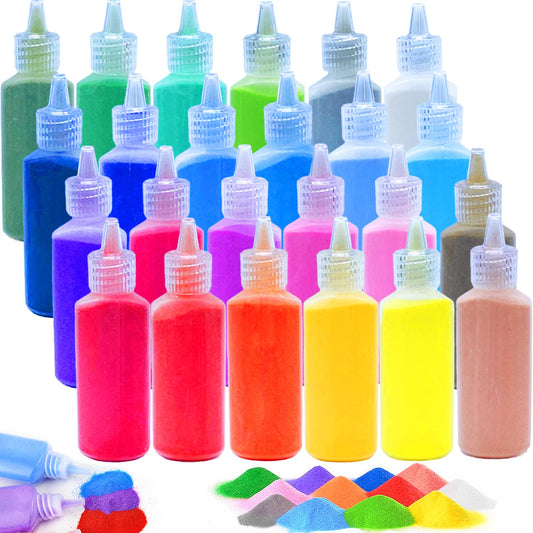 Guuozzli 24-bottle art sand set in bright colors for vibrant crafts.