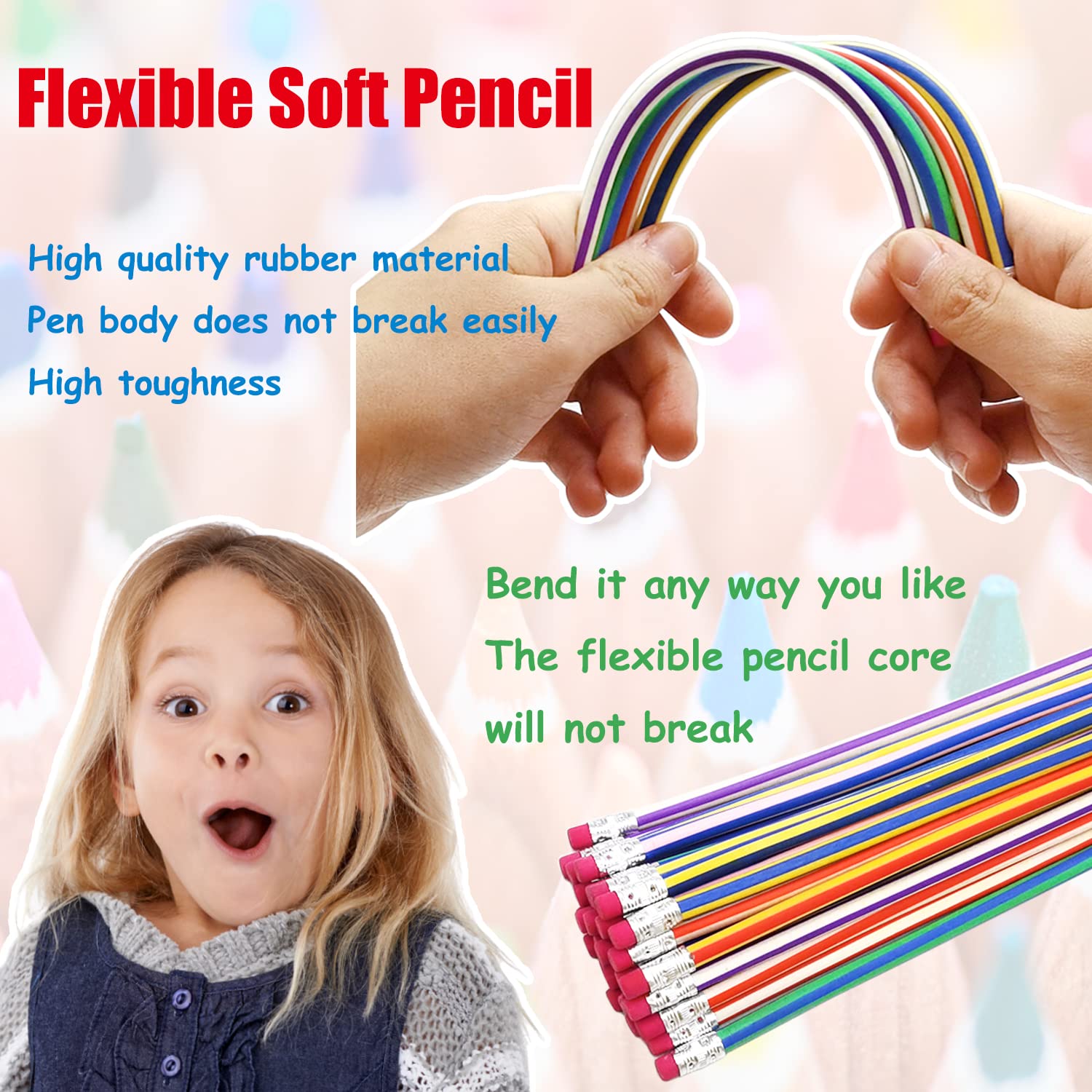 Guuozzli magic bend pencil with eraser end, great for imaginative play.