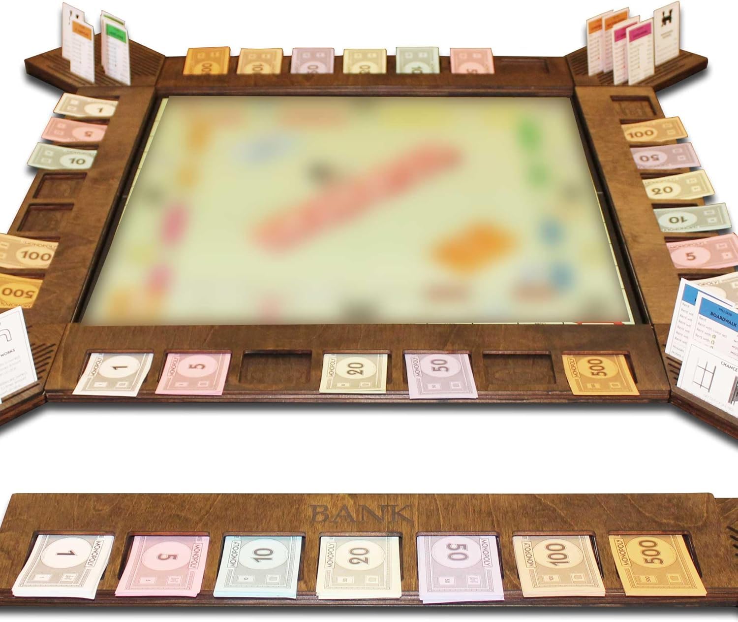 GUYTRENDz custom board game frame with walnut finish keeps pieces neatly organized