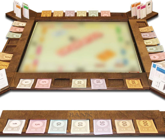 GUYTRENDz custom board game frame with walnut finish keeps pieces neatly organized