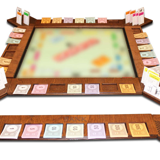 GUYTRENDz custom board game frame keeps money and cards neatly organized