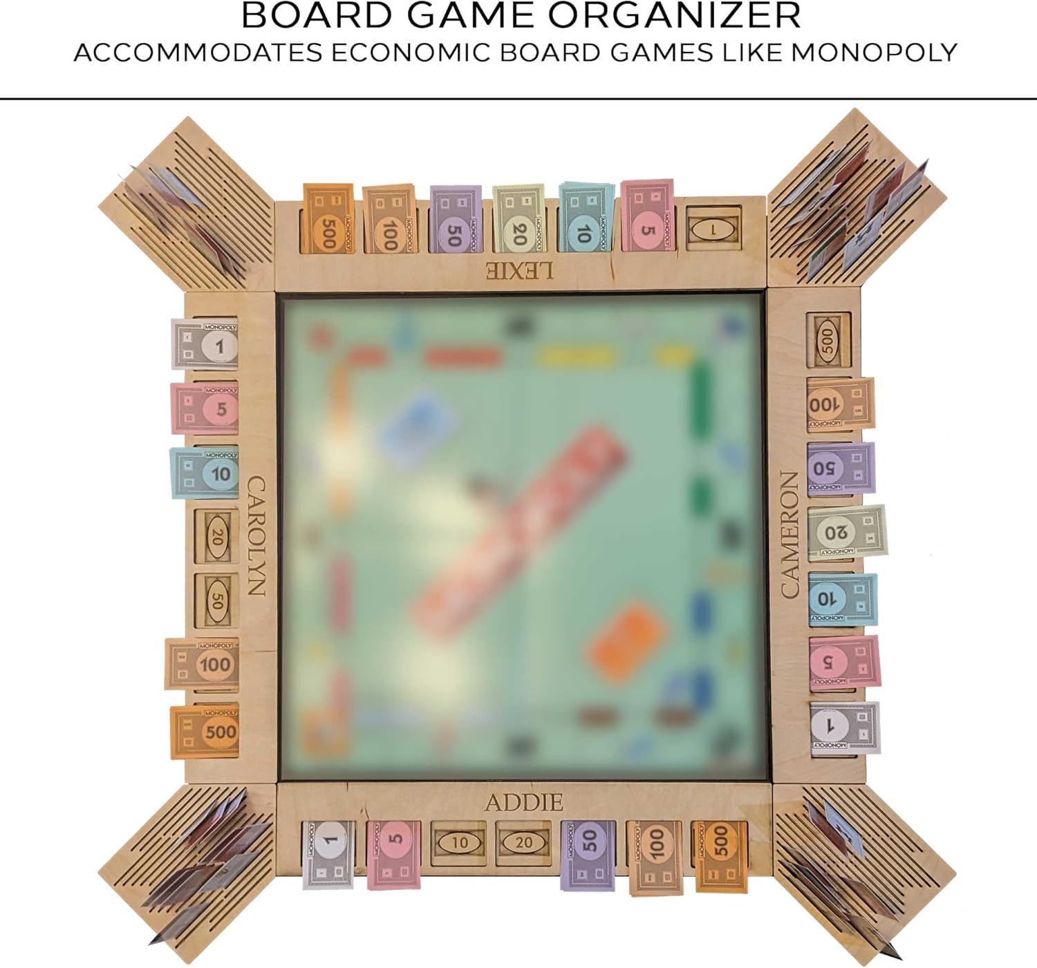 GUYTRENDz Monopoly-compatible frame interior layout enables clean game setup.