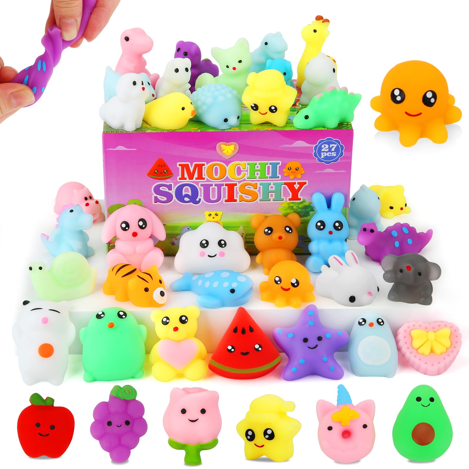 GWAHSA Mochi Squishy 27-piece collection for tactile play and party fun.