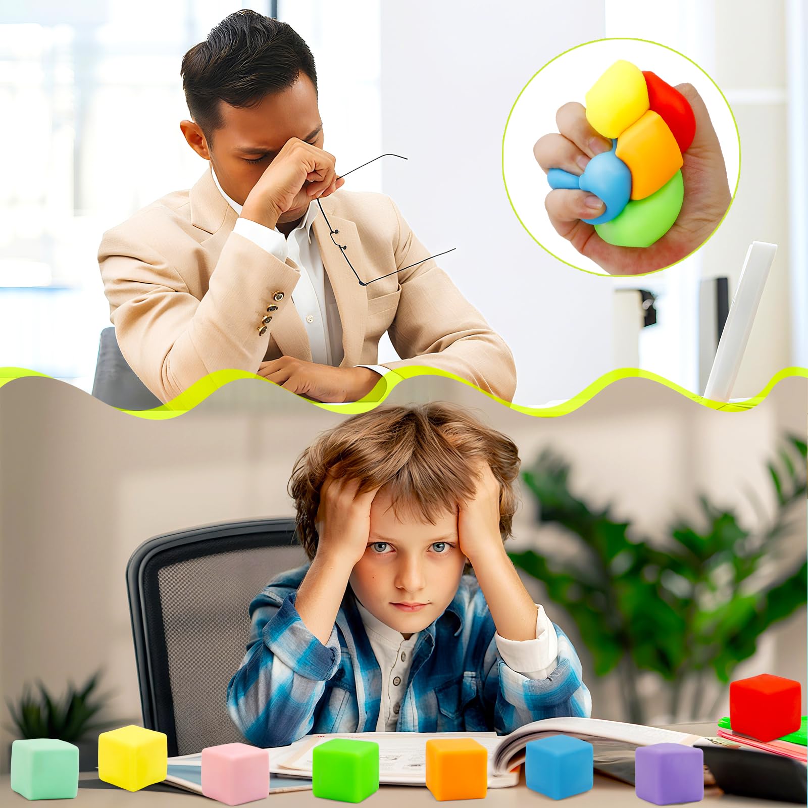 GWAHSA stress cubes colorful pack displayed for sharing and classroom prizes.