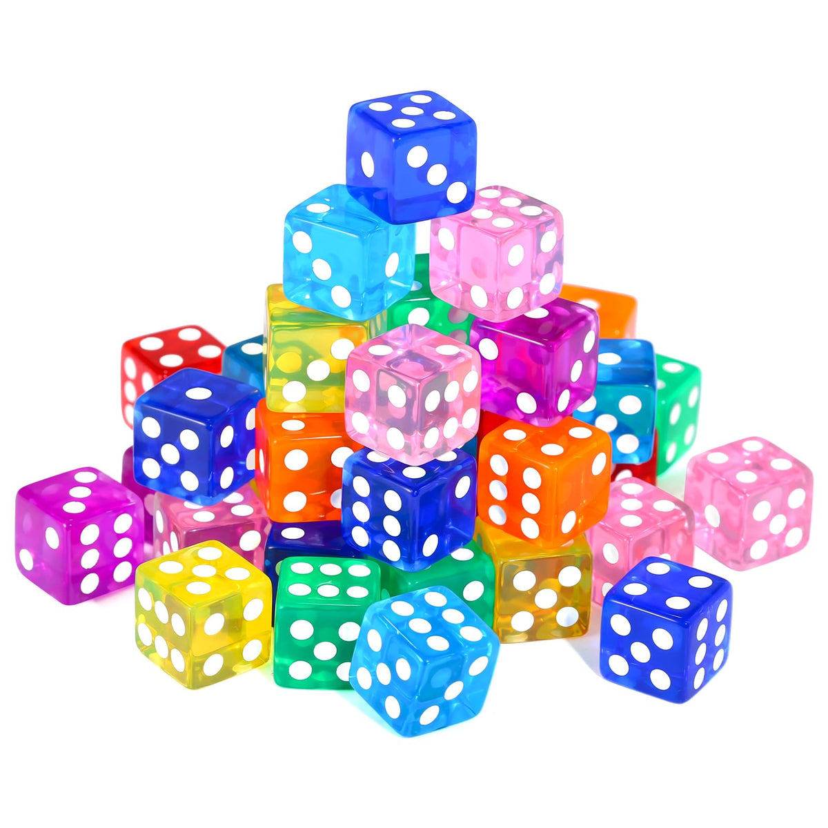 GWHOLE 40-dice set displaying all eight translucent colors for family board games