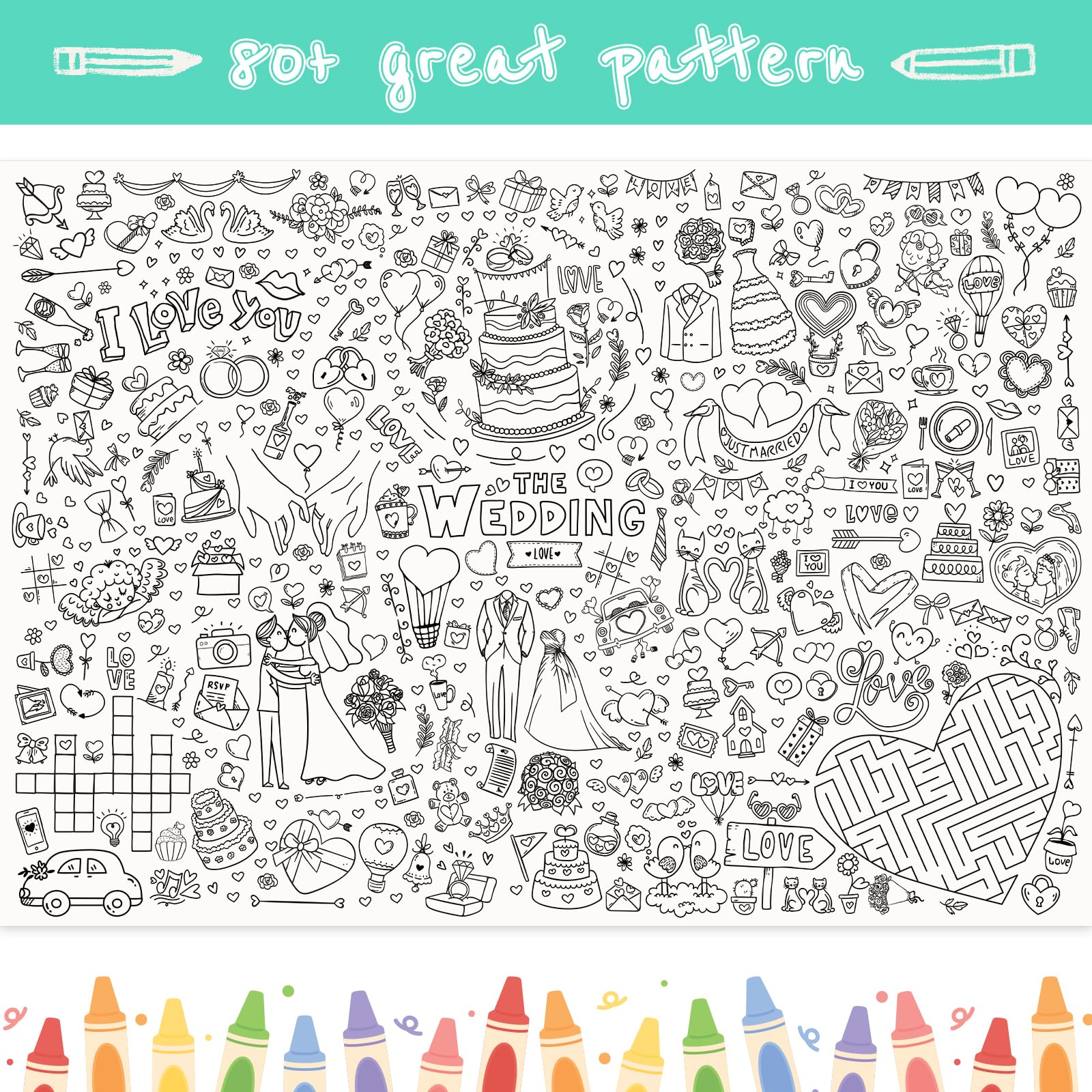 GWHOLE giant coloring poster flowers-and-hearts theme sparks festive artwork.