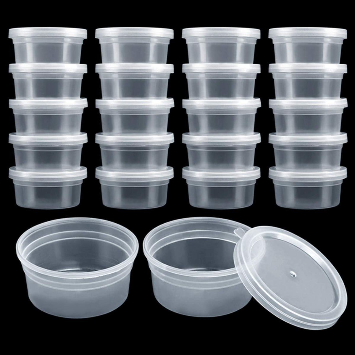 GWHOLE 20-pack slime containers with translucent bodies for easy color organization.