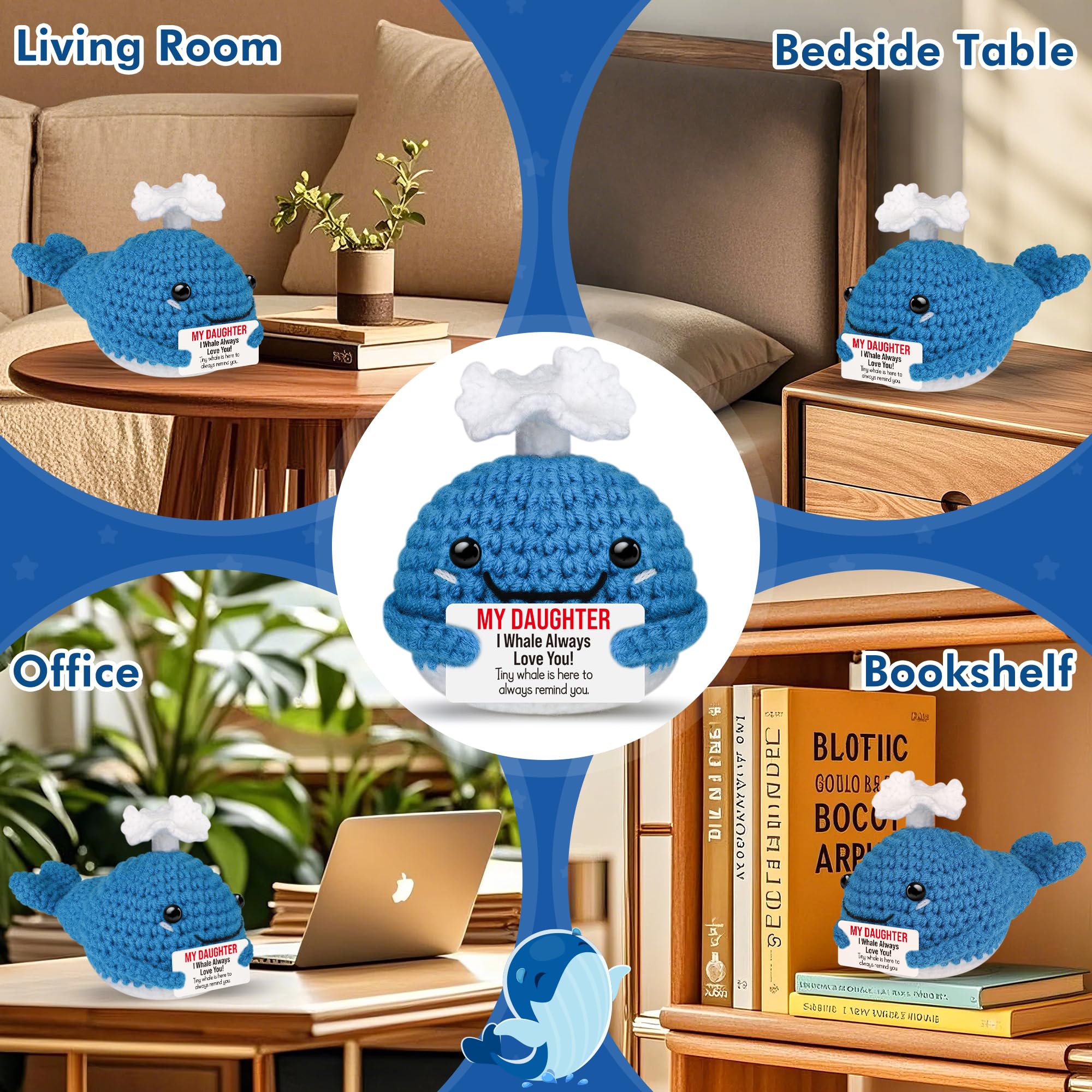 GwhyGifts desk decor crochet whale offers a cozy desk companion