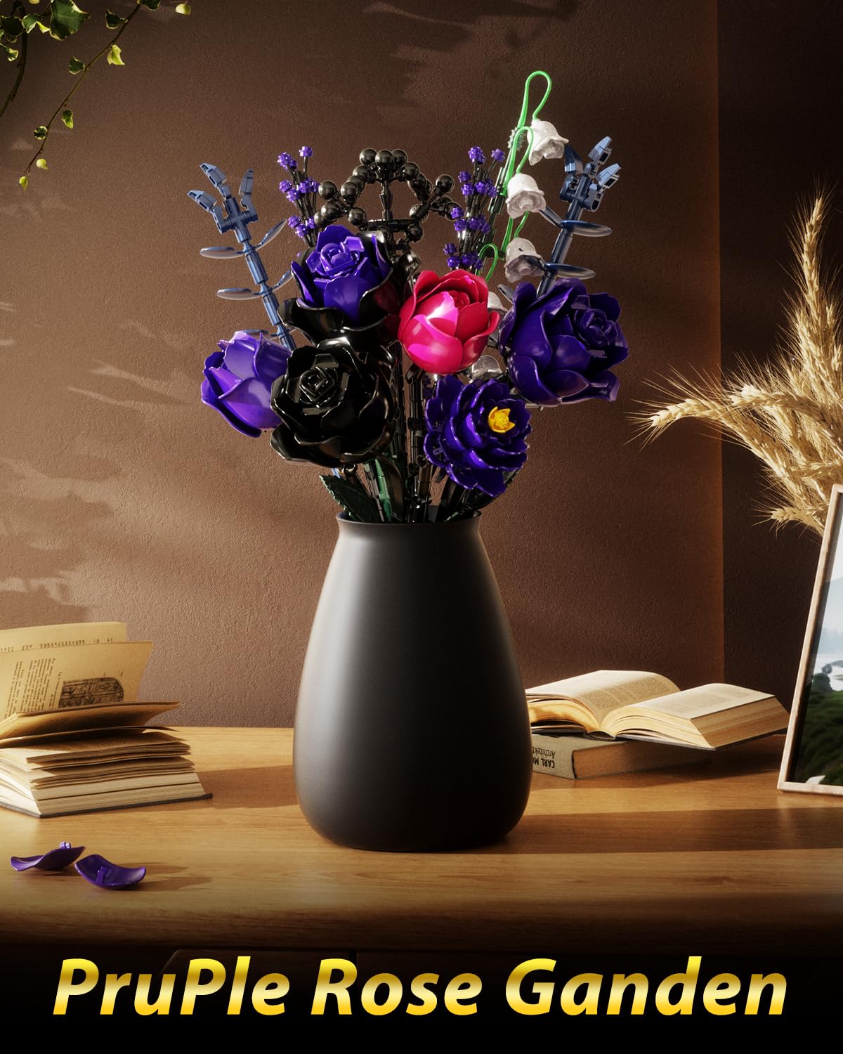 GXJTYYBS Ideas Purple Flowers Gothic Rose Bouquet moody centerpiece for Halloween or romantic settings