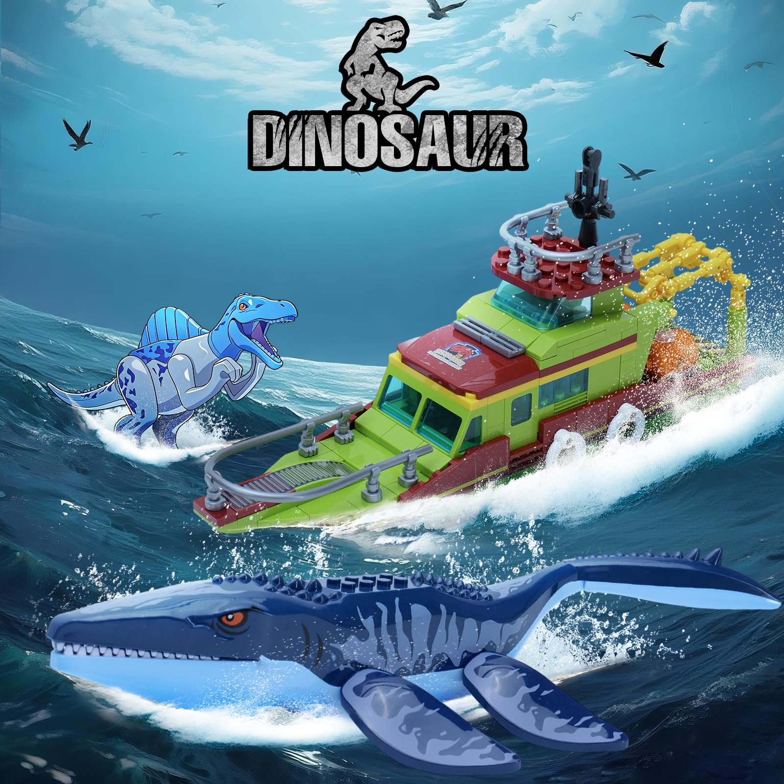 GXJTYYBS Ideas 3-in-1 Spinosaurus model with posable limbs for dynamic scenes.
