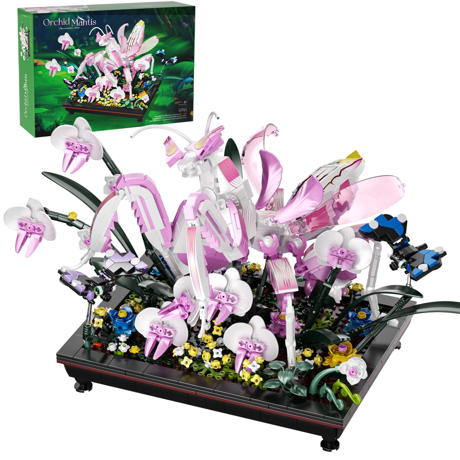 GXJTYYBS Orchid Praying Mantis Bonsai model with lifelike detail for a striking desk centerpiece.