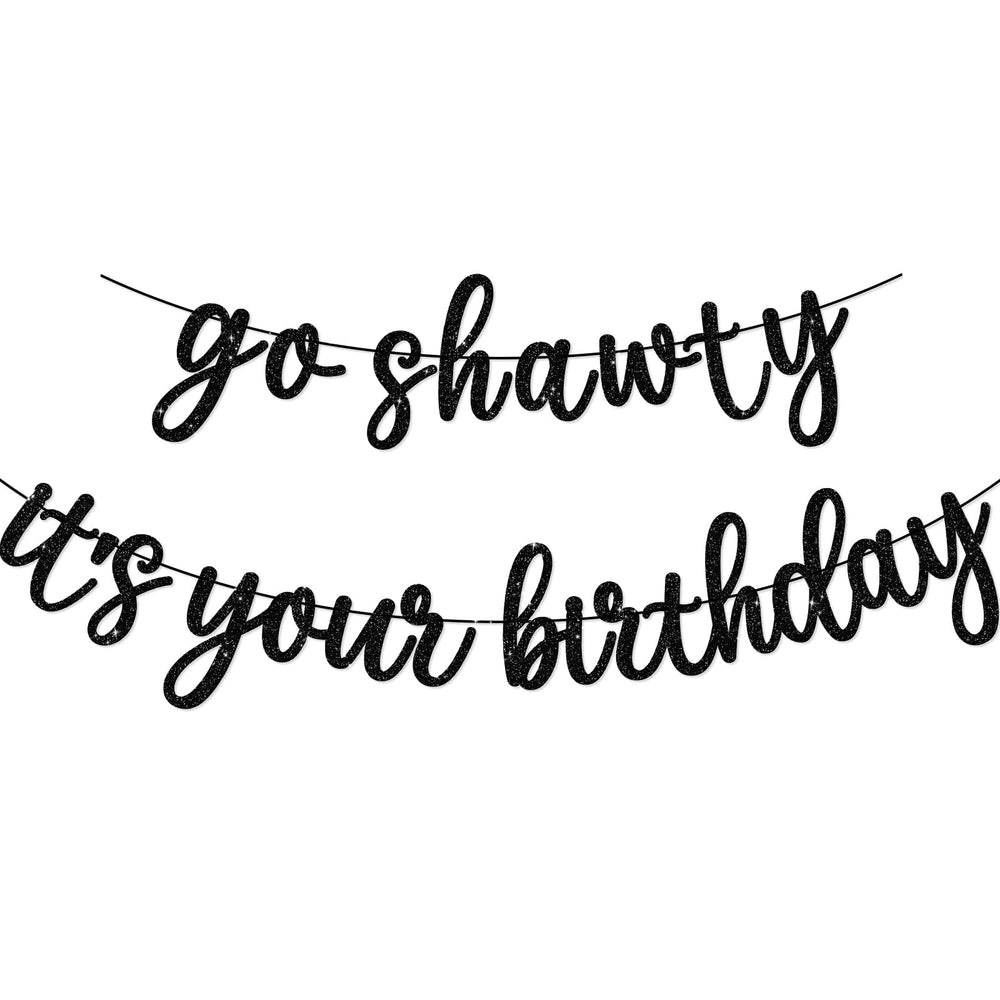 GXSOVSO Go Shawty banner in black glitter creates a bold backdrop for photos.