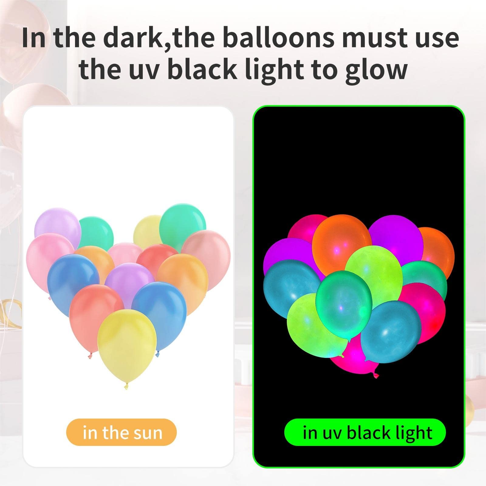 GYIPFIPA reactive latex balloons transform rooms under ultraviolet light