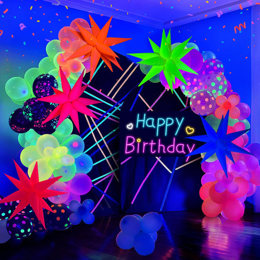 GYIPFIPA UV neon balloons arch kit glows under blacklight for vibrant party backdrops