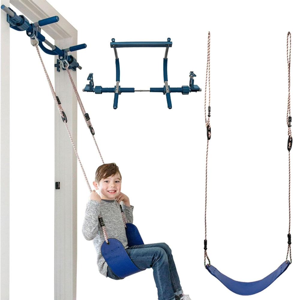 Gym1 doorway swing and pull-up bar in blue for active kids at home.