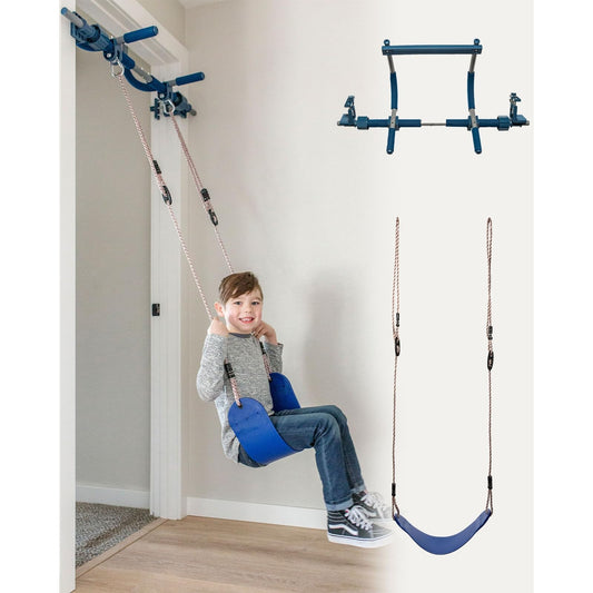 Gym1 pull-up bar close-up on sturdy blue steel frame.