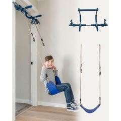 Gym1 pull-up bar close-up on sturdy blue steel frame.