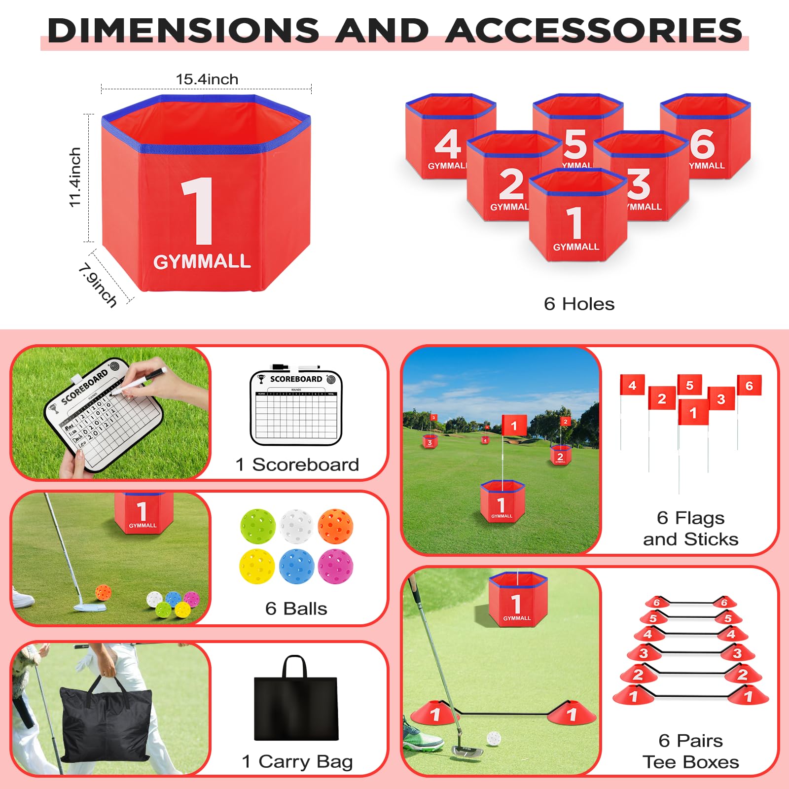 GYMMALL Foldable Design Storage highlights portable set fitting into the carry bag.