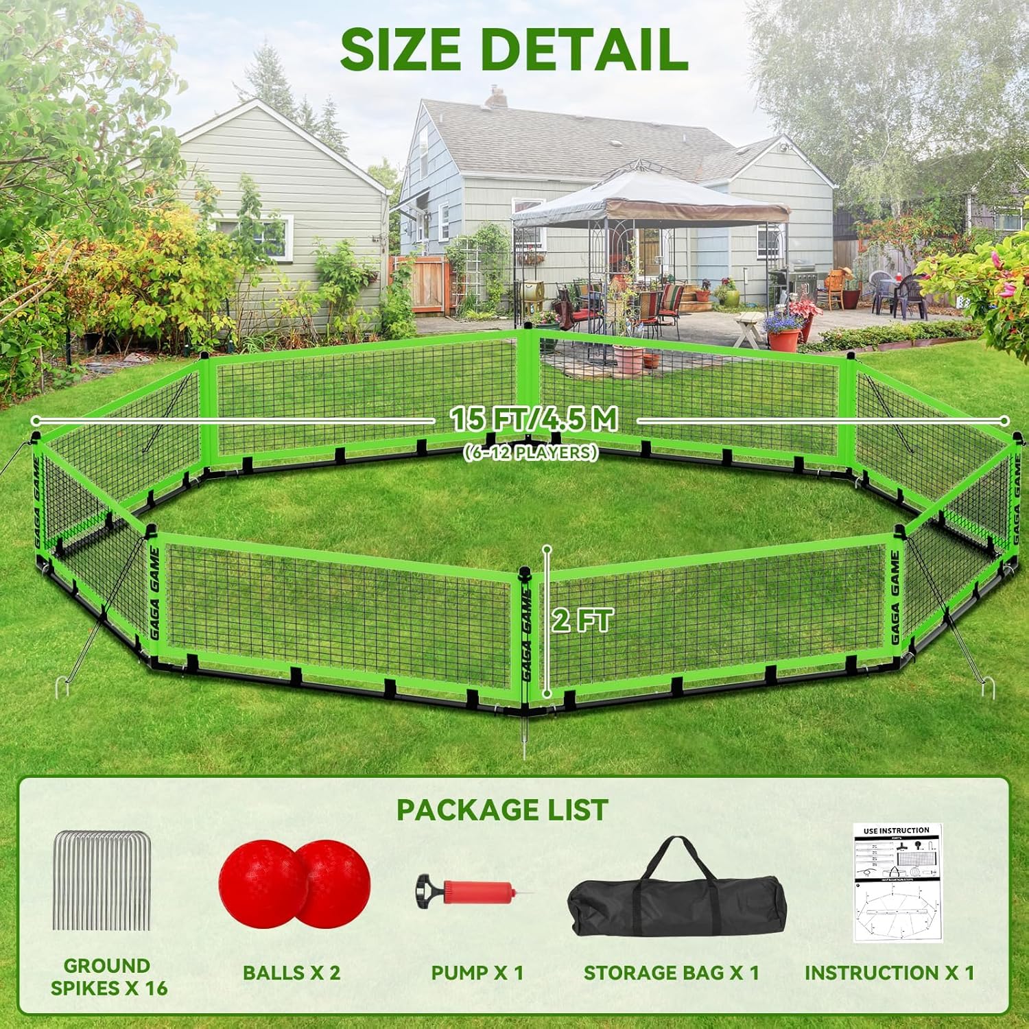 GYMMALL Gaga Ball Pit ground spikes secure the net for steady, safe gameplay outdoors