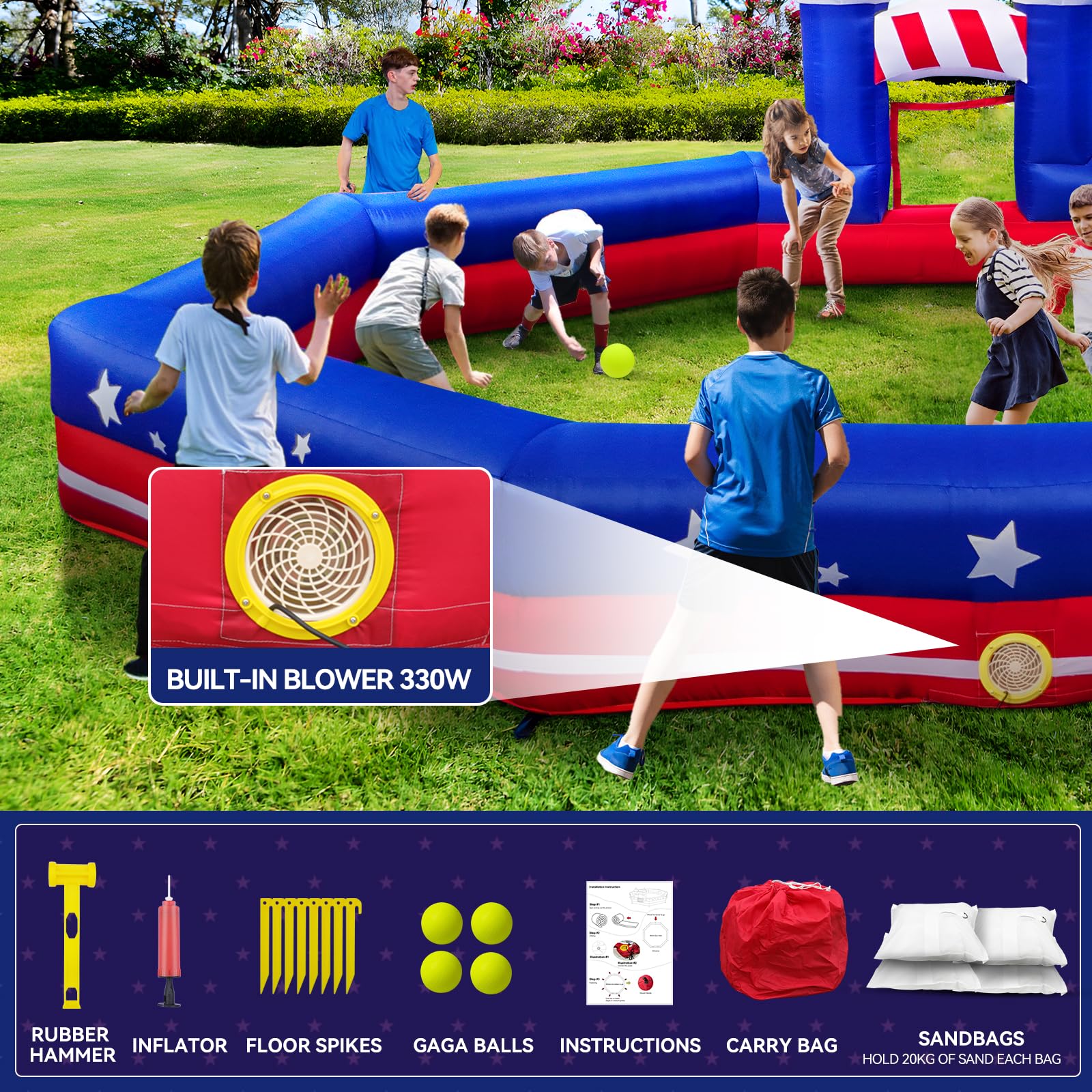 GYMMALL Gaga Ball Pit safety features including net door
