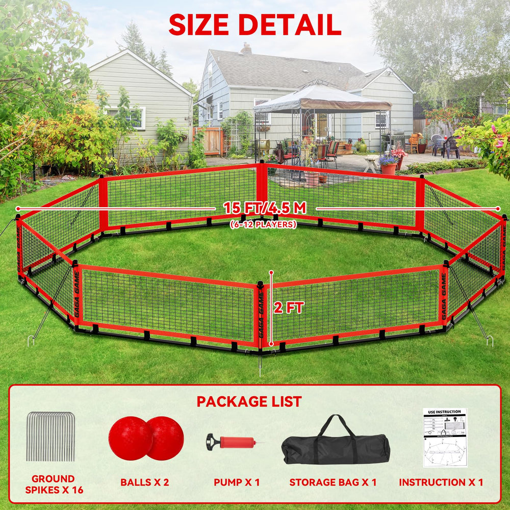 GYMMALL Gaga Ball Pit wind ropes and ground spikes stabilize play