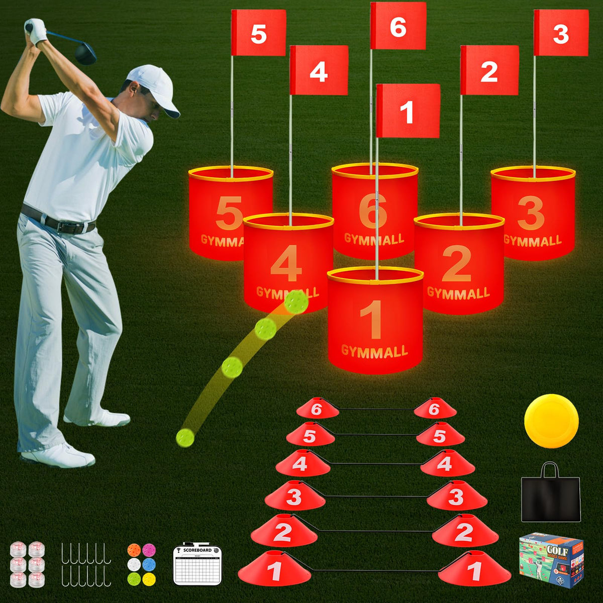 GYMMALL Golf Yard Bucket Game packaging shows family-friendly backyard activity