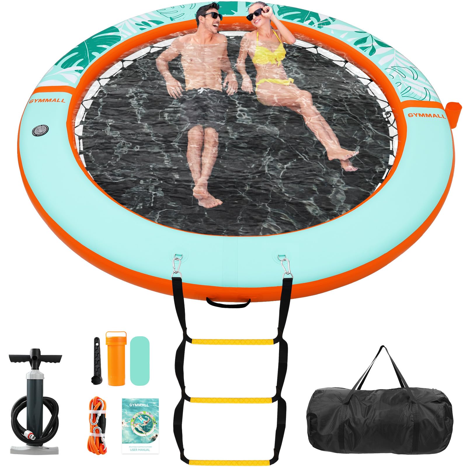 GYMMALL inflatable water hammock 8ft with mesh for relaxing on calm lakes