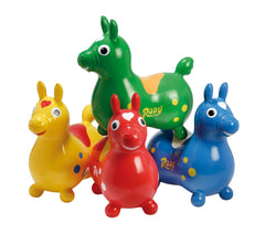 Rody’s blue seat shape supports safe, comfortable riding for children.
