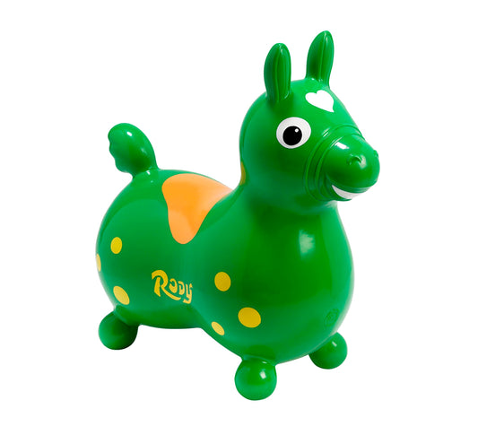 GYMNIC Rody Bounce Horse Green, front view, inviting balance-friendly play