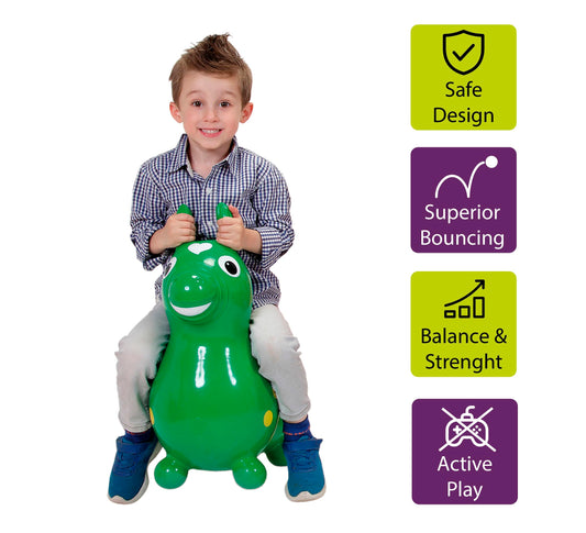 GYMNIC Rody Bounce Horse Green, side view, rounded seat promotes secure riding