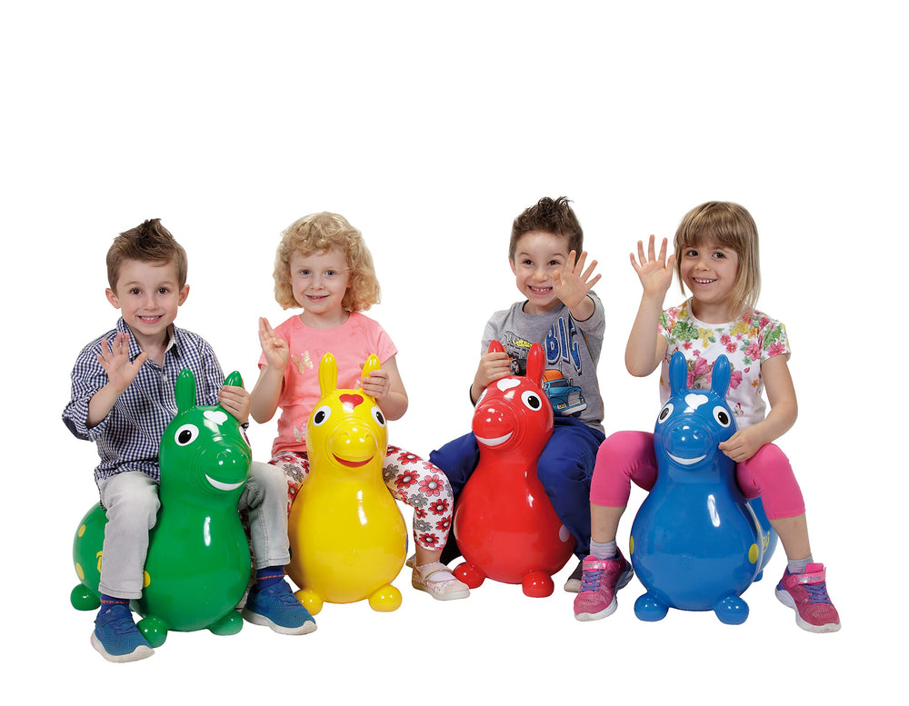GYMNIC Rody Bounce Horse Orange during play demonstrates coordination and leg strength development