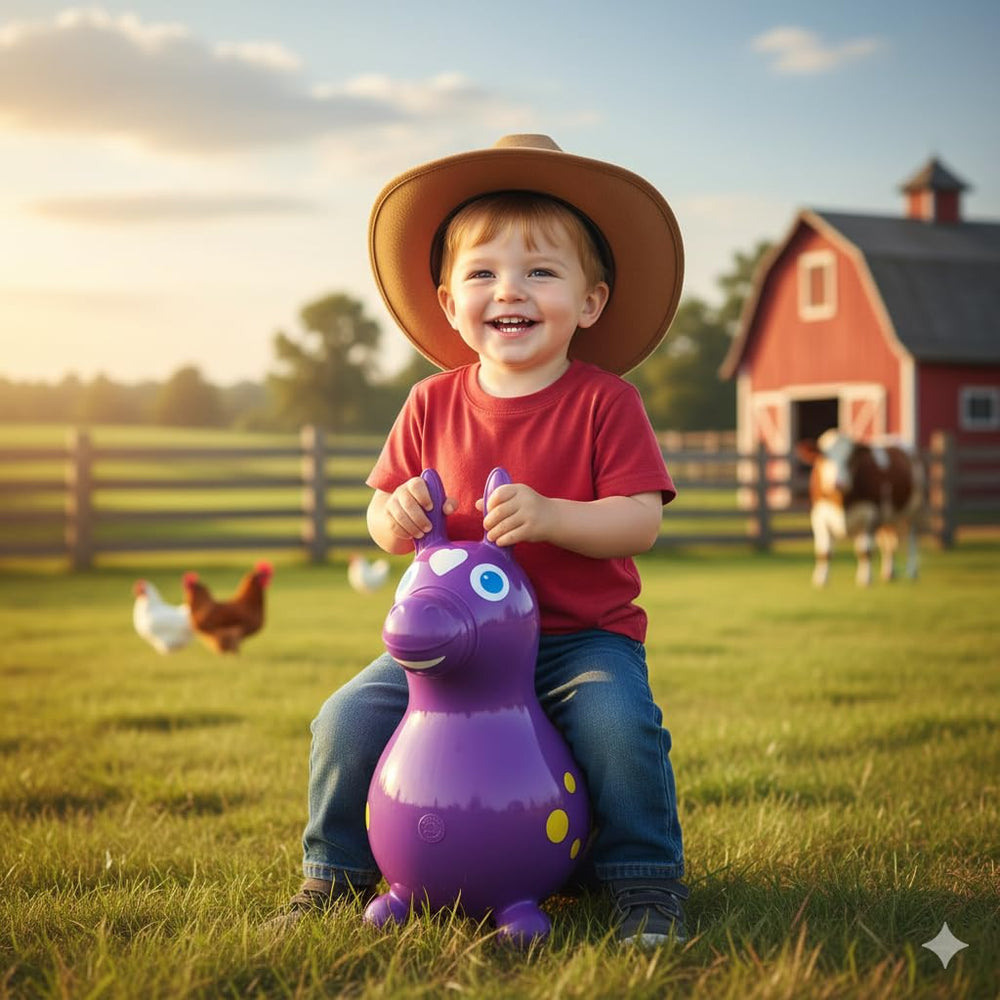 Gymnic Rody Bounce Horse Purple saddle area showcases safe, balanced riding