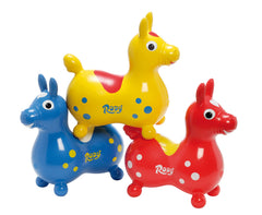Gymnic Rody Bounce Horse Red soft cover enhances gentle bouncing experience.