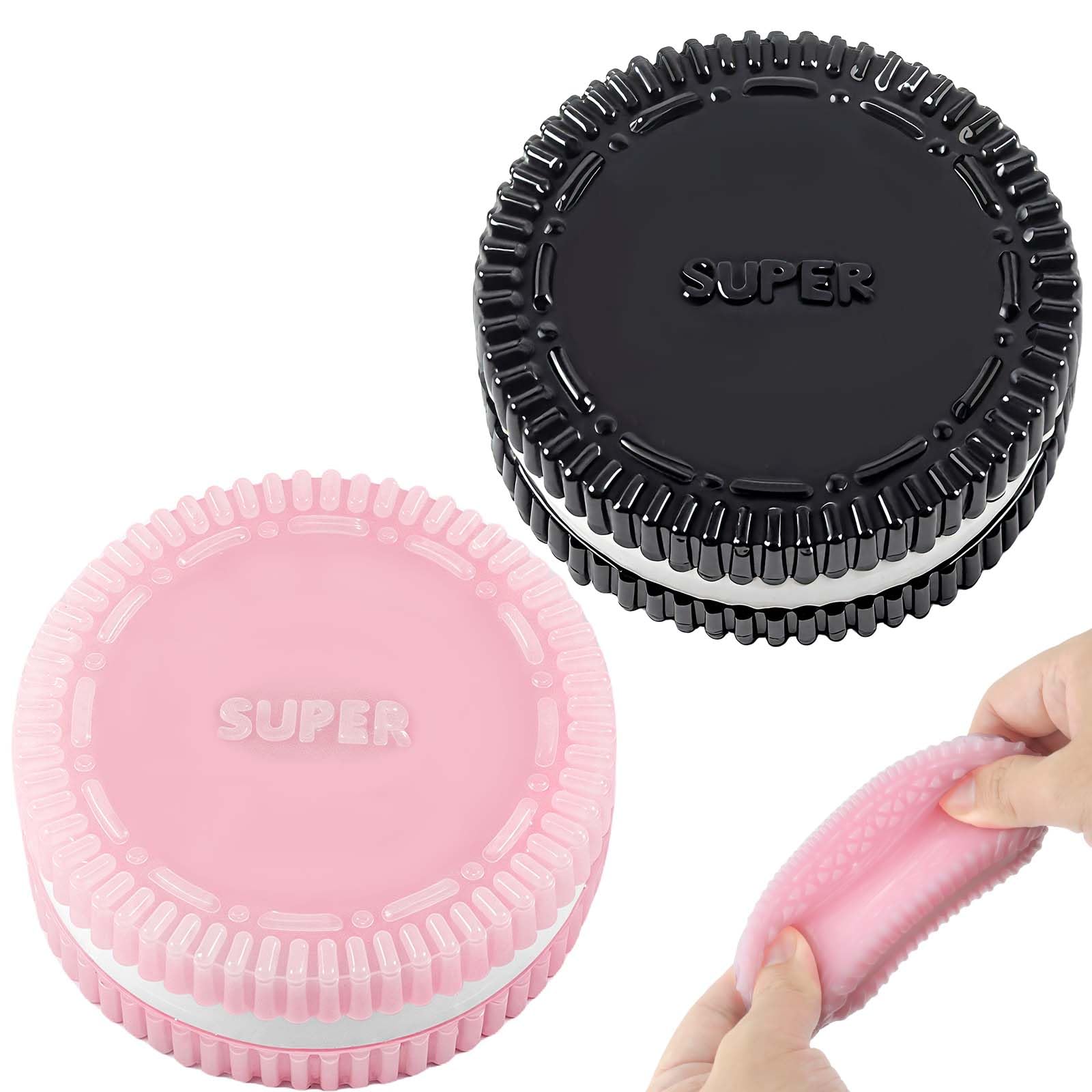 Gytera cookie squishies pink and black closeup for tactile stress relief and focus.