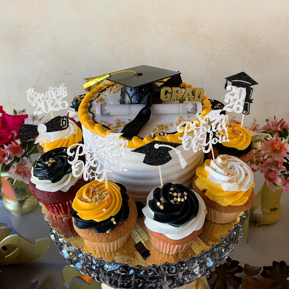 Gyufise glitter-card stock toppers are durable and reusable for future celebrations.
