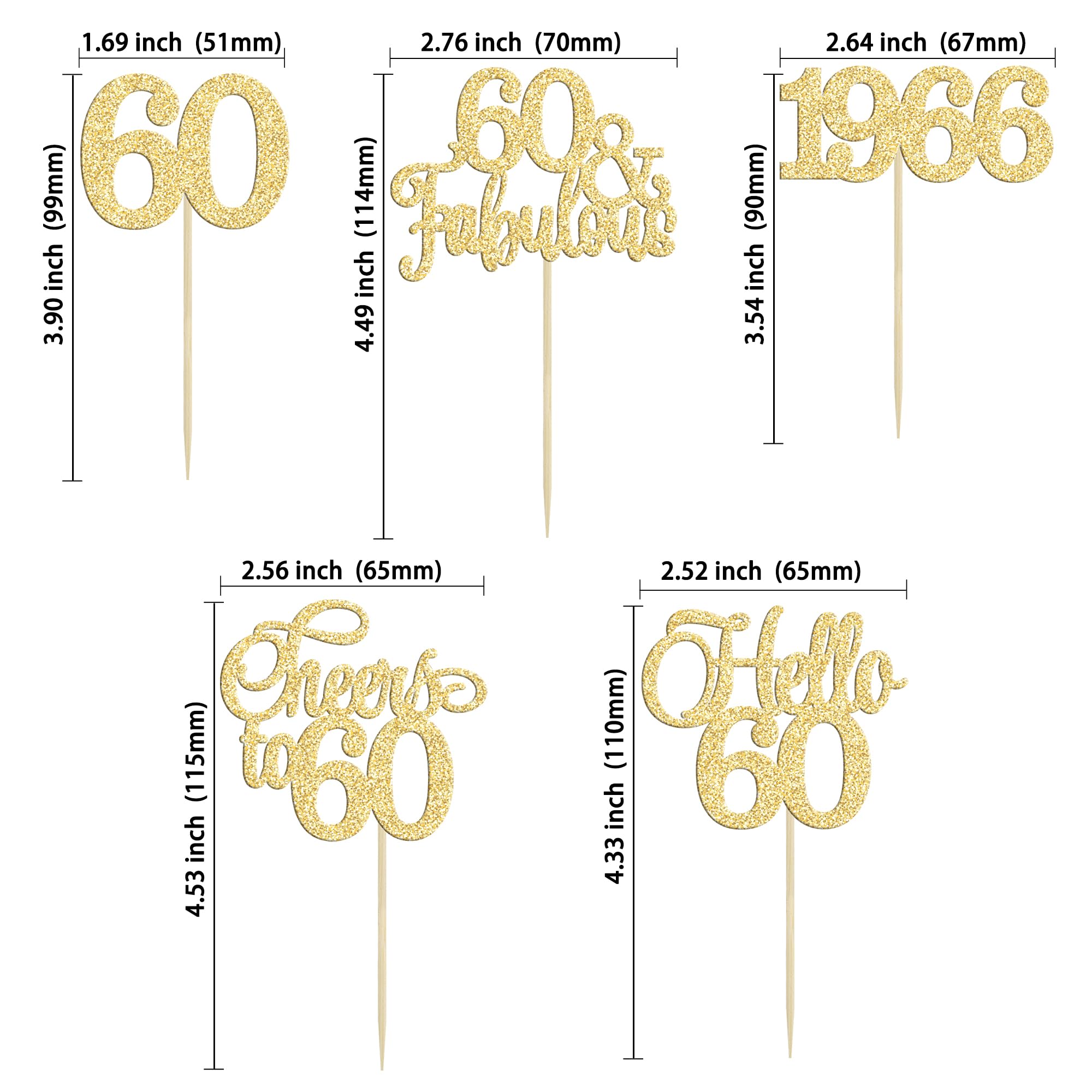 Gyufise 60th birthday cupcake toppers assembled ready to insert into cakes