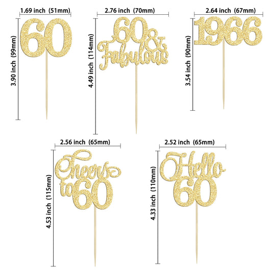 Gyufise 60th birthday cupcake toppers assembled ready to insert into cakes