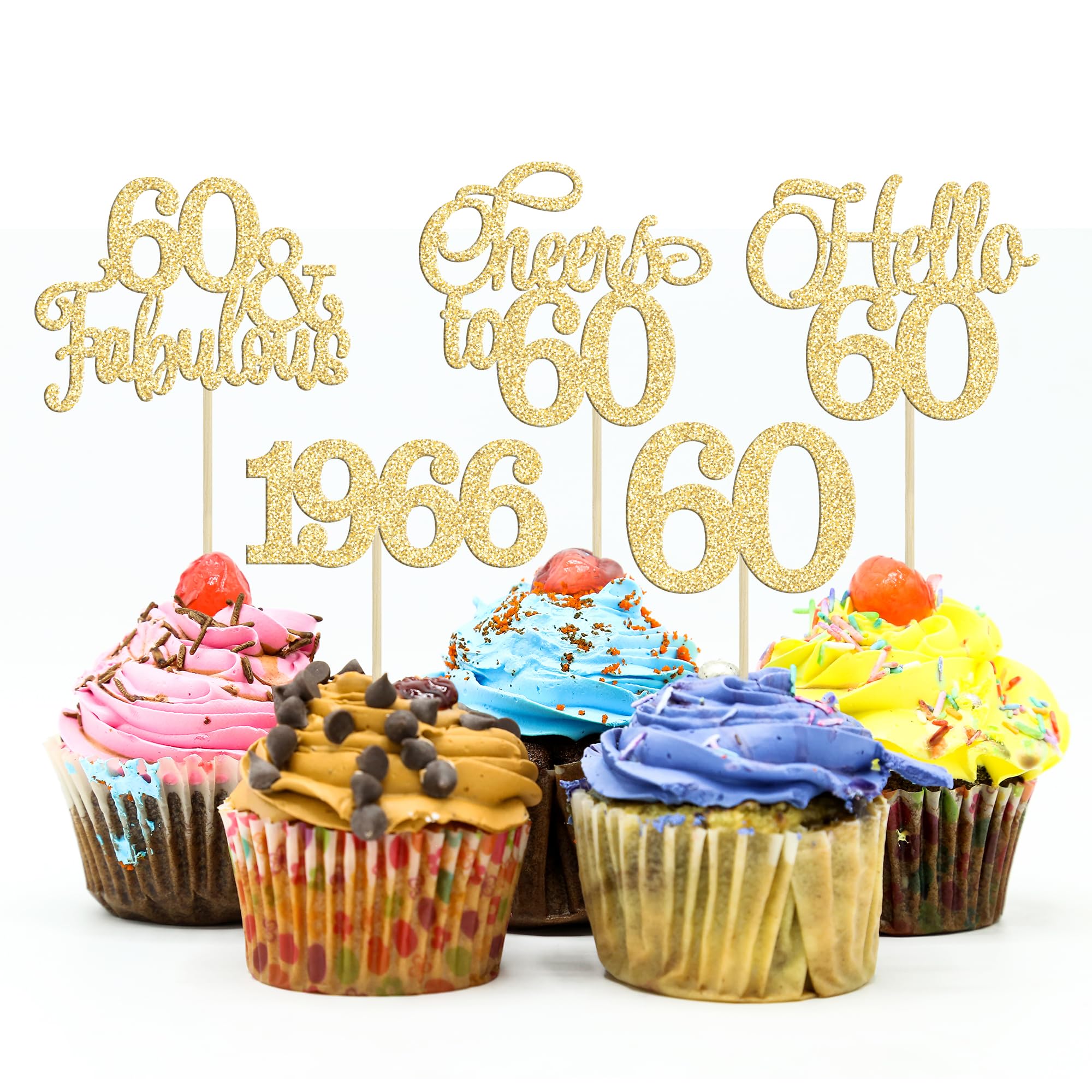 Gyufise 60th birthday cupcake toppers package for festive cake decorating