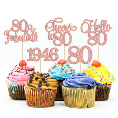 Gyufise 80th birthday cupcake toppers ready to insert on cake for festive moments.