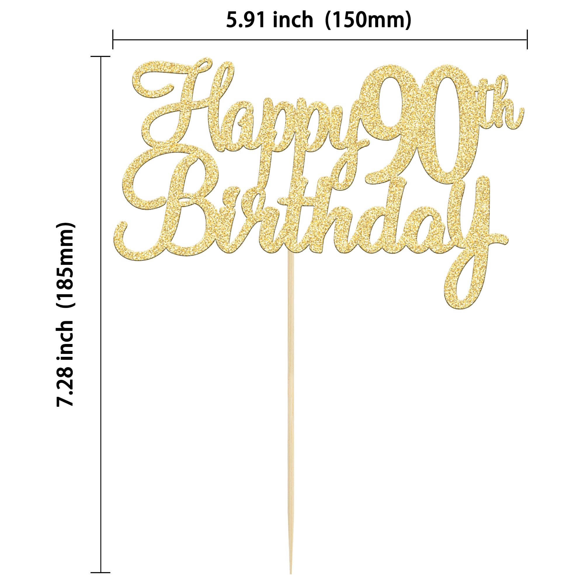 Gyufise 90th birthday cake pick with gold glitter finish for desserts.