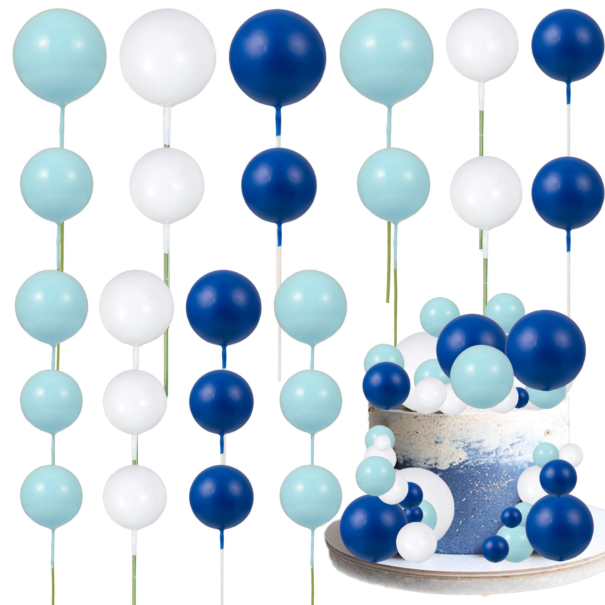 Gyufise blue ball cake toppers in 2.5cm for festive dessert styling.