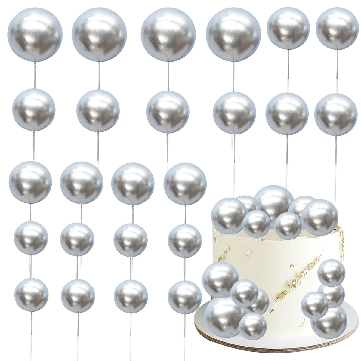 Gyufise ball cake topper 2.5cm in pink-gold-white adds festive layers to cake
