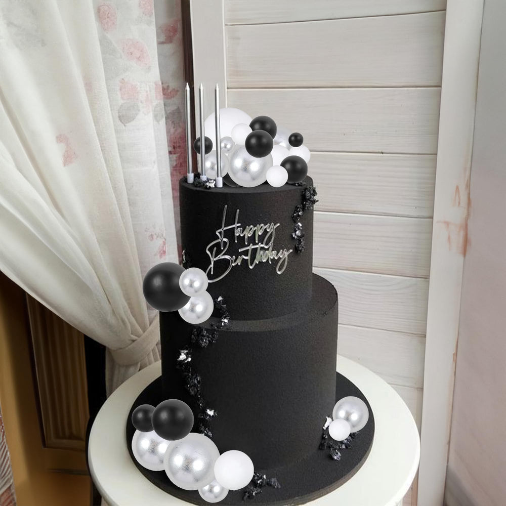 Gyufise ball cake toppers color options in silver black and white for versatile party decor