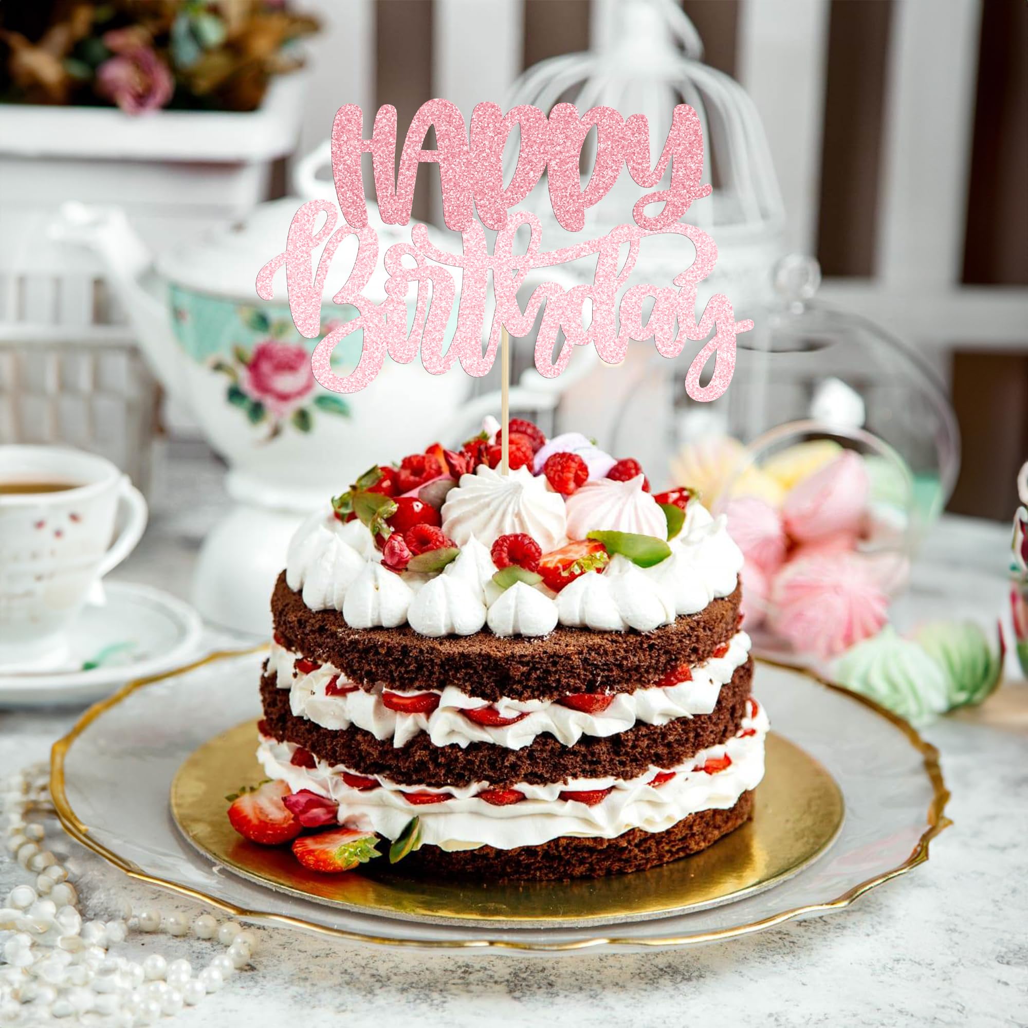 Gyufise birthday decor pink card stock topper elevates cupcakes and desserts.